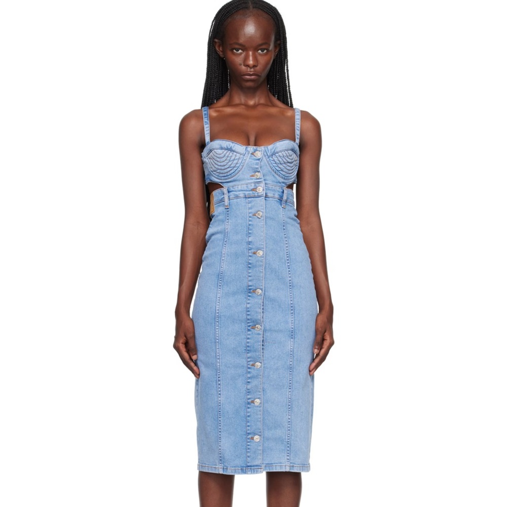 MOSCHINO JEANS | Blue Cutout Denim Midi Dress Sz M